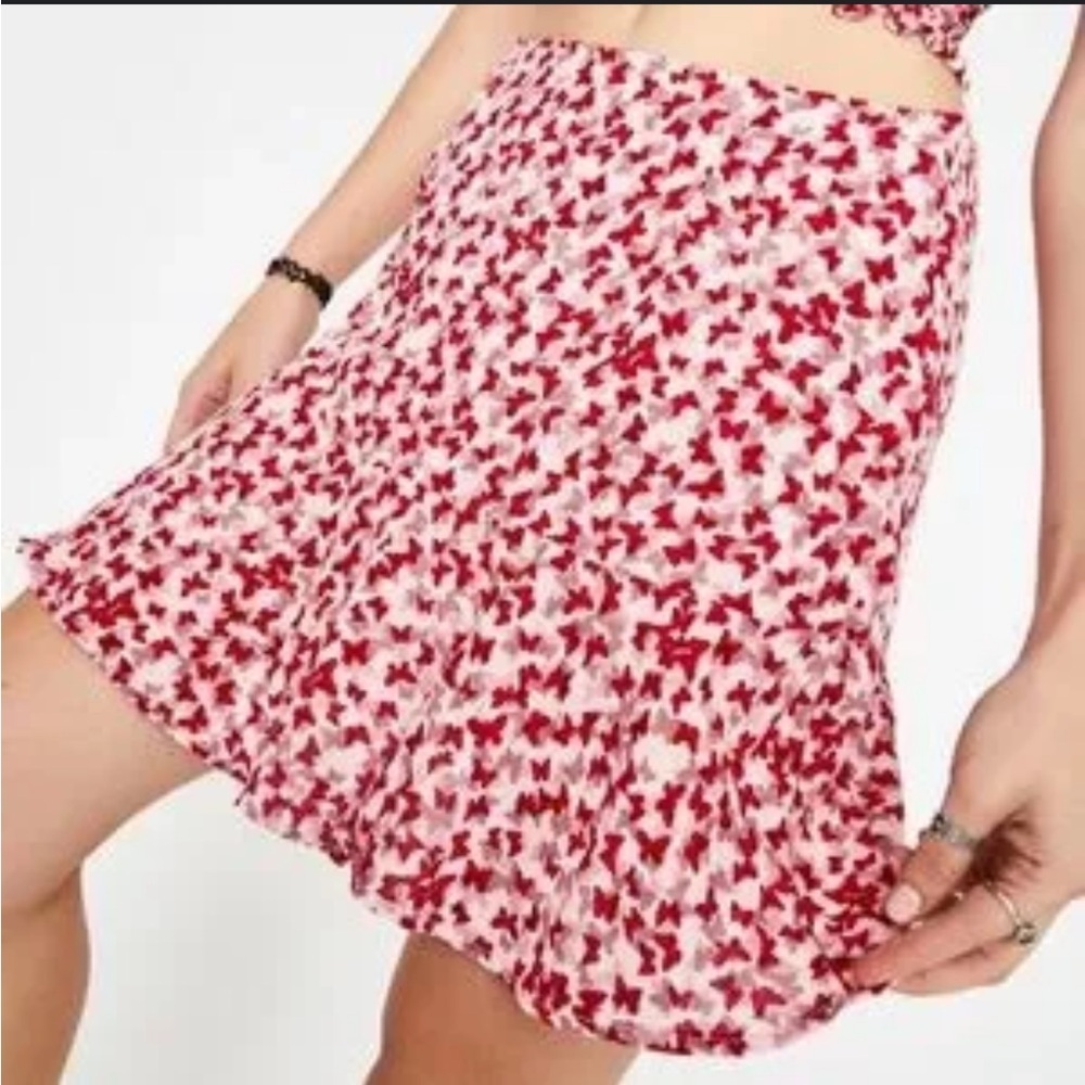 Motel Rocks BUTTERFLY Miniskirt Pink Red Side Zip Small